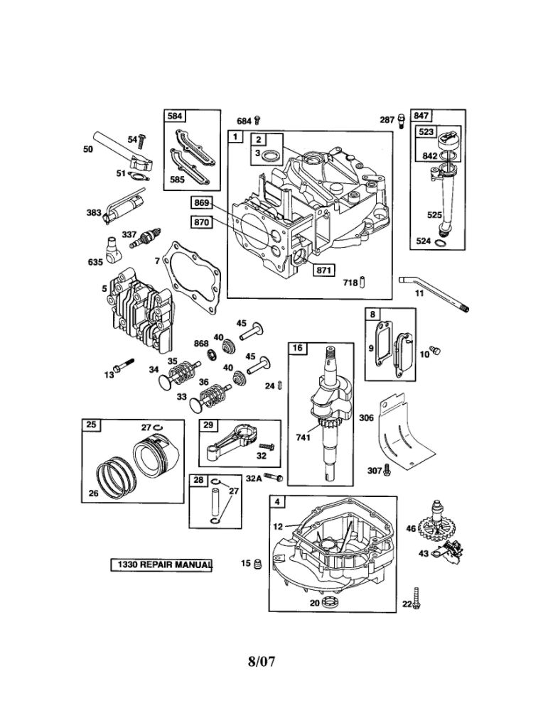 Cylinder/Crankshaft/Sump Diagram and Parts List for 124T02-0853-E1C  Briggs and Stratton Engine